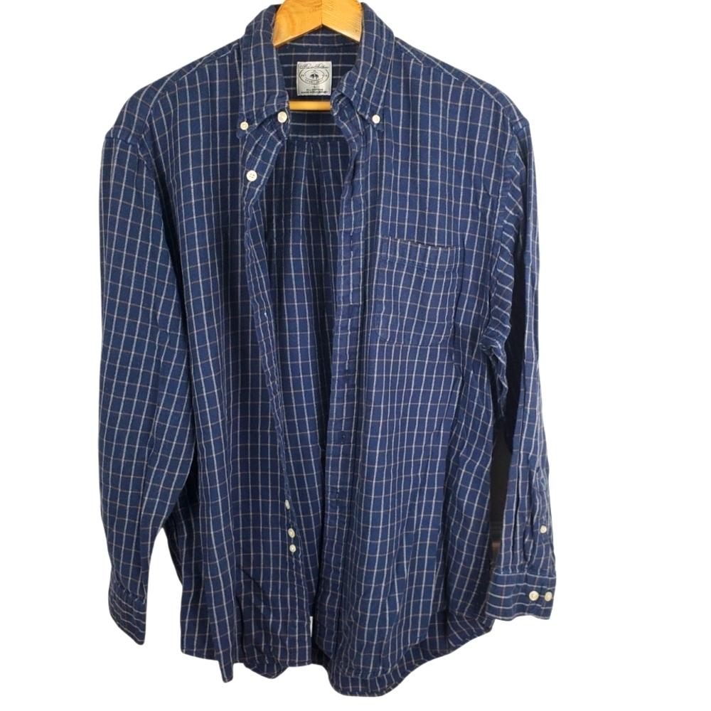 Brooks Brothers Sport Shirt Navy Plaid. Button Down Long Sleeve. LG. E0074